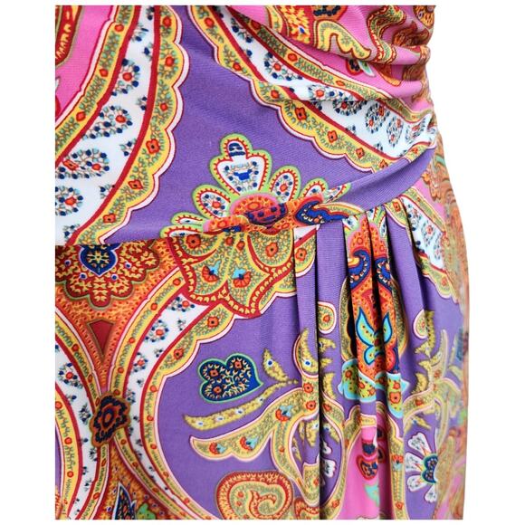 Lauren Ralph Lauren Dress Women’s Large Pink Purple Paisley Faux Wrap Stretch - Picture 6 of 16